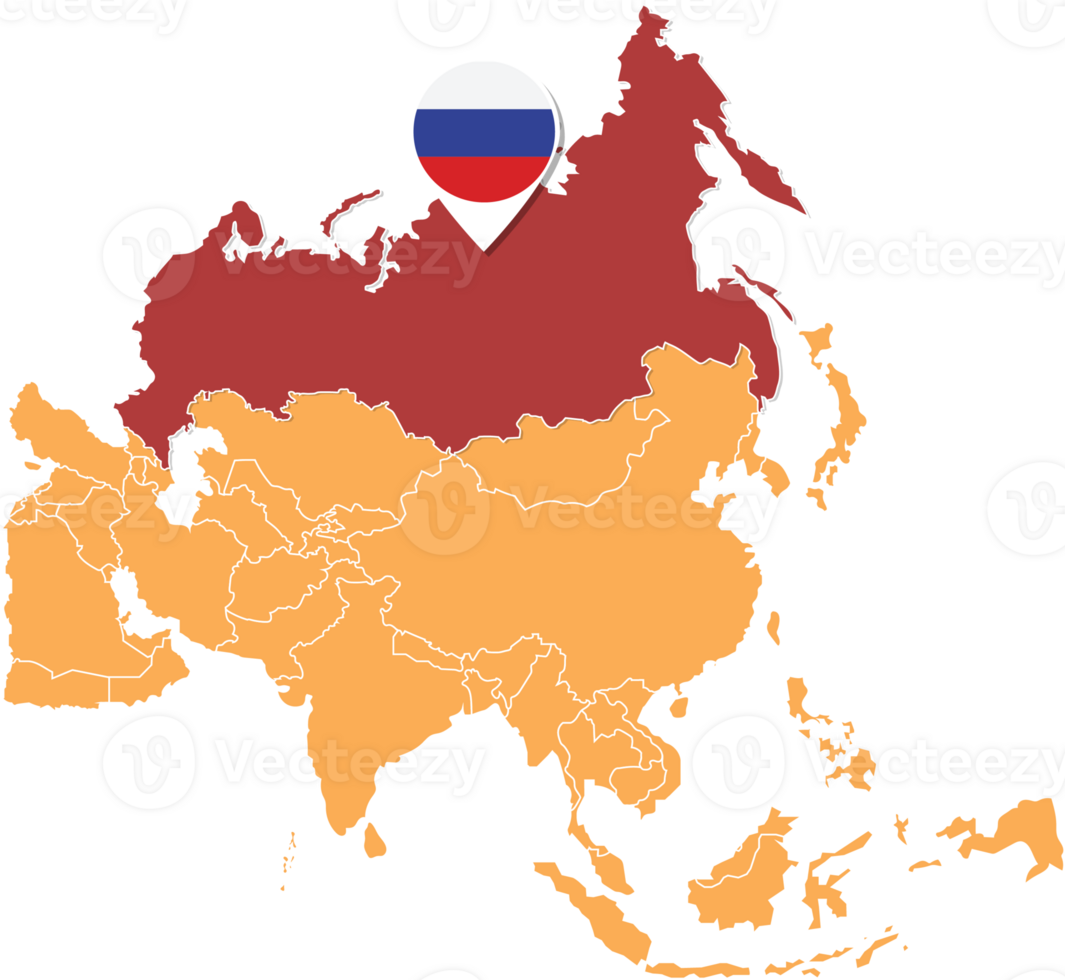 Russia map in Asia, Icons showing Russia location and flags. png