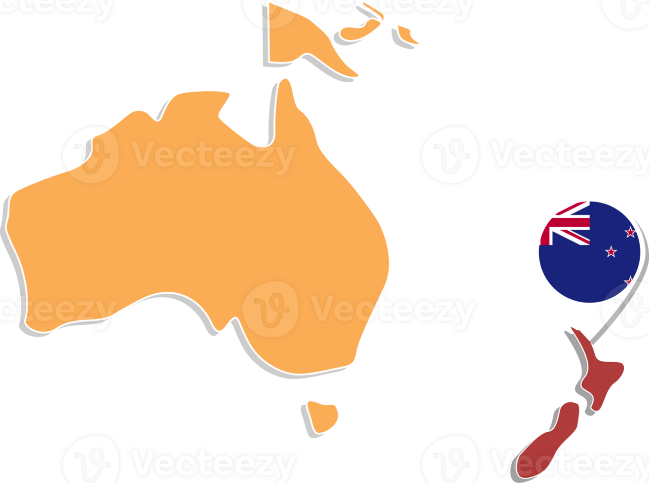 New Zealand map in Australia, Icons showing New Zealand location and flags. png