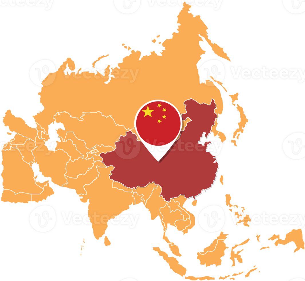 mapa da china na ásia, ícones mostrando bandeiras e localização da china. png