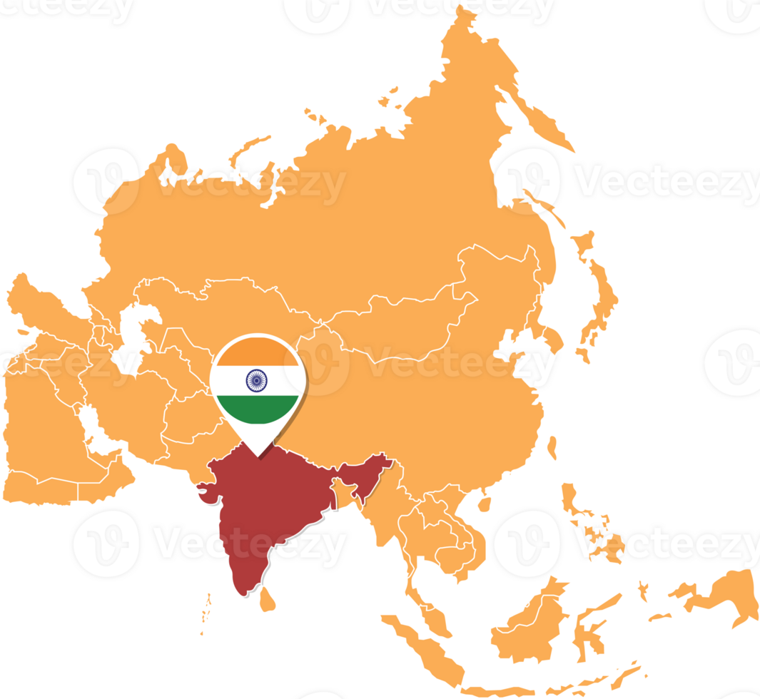 India map in Asia, Icons showing India location and flags. png