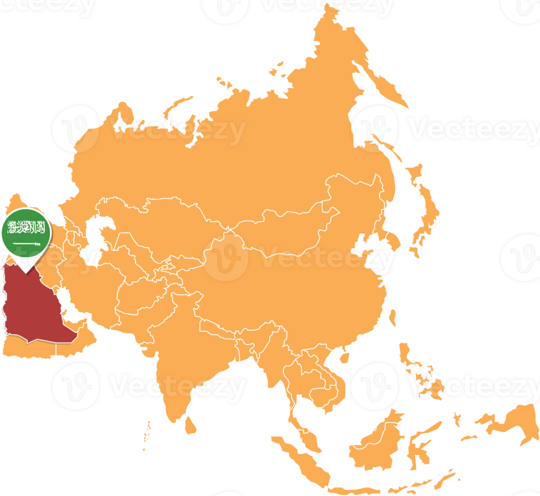 Saudi Arabia map in Asia, Icons showing Saudi Arabia location and flags. png