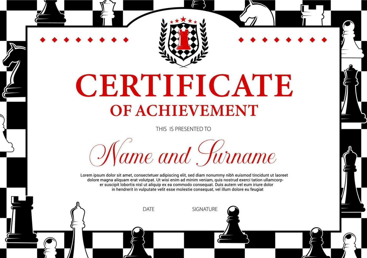 certificado de logro en ajedrez torneo vector