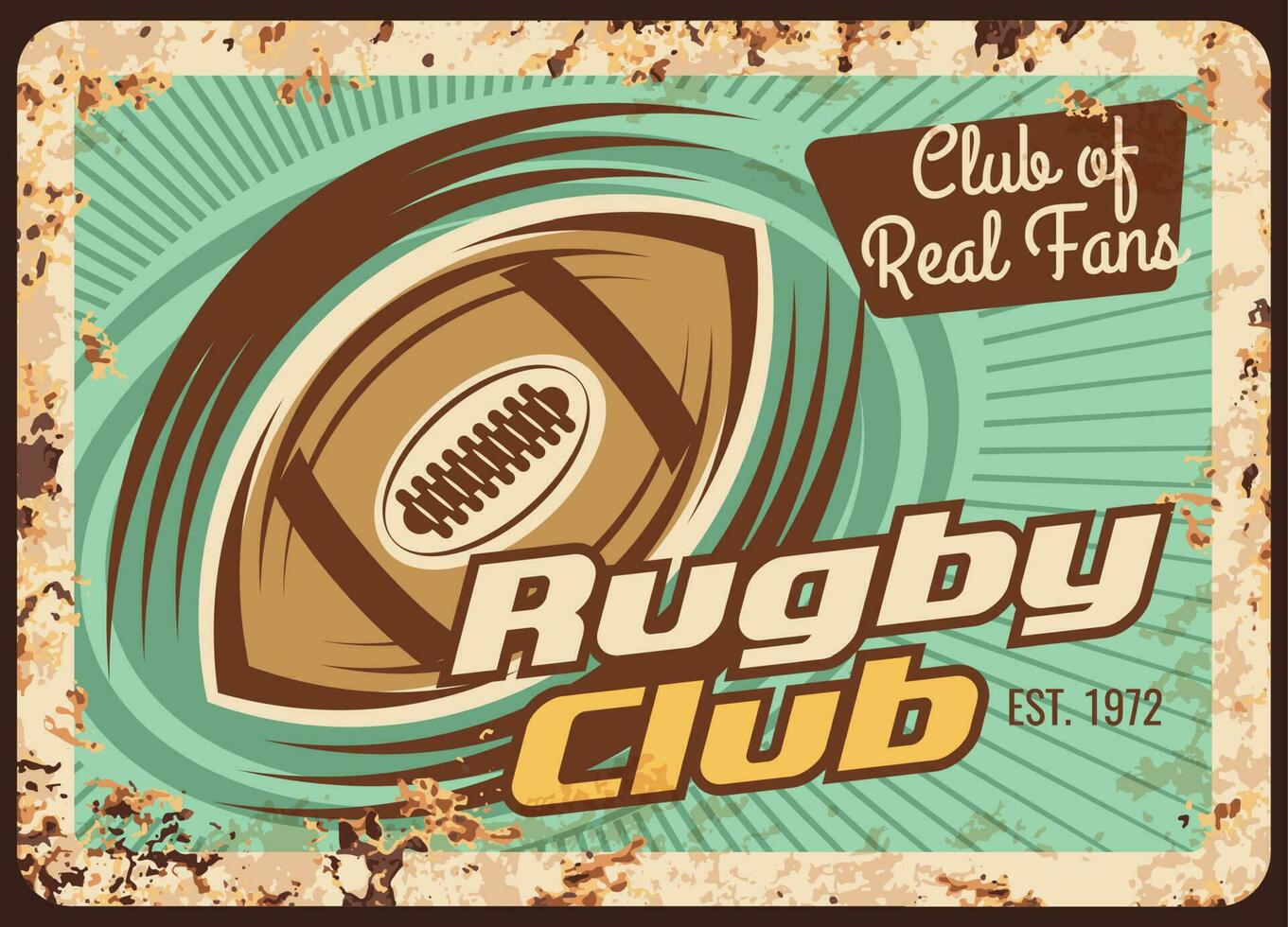 Rugby club rusty metal plate, American football vector