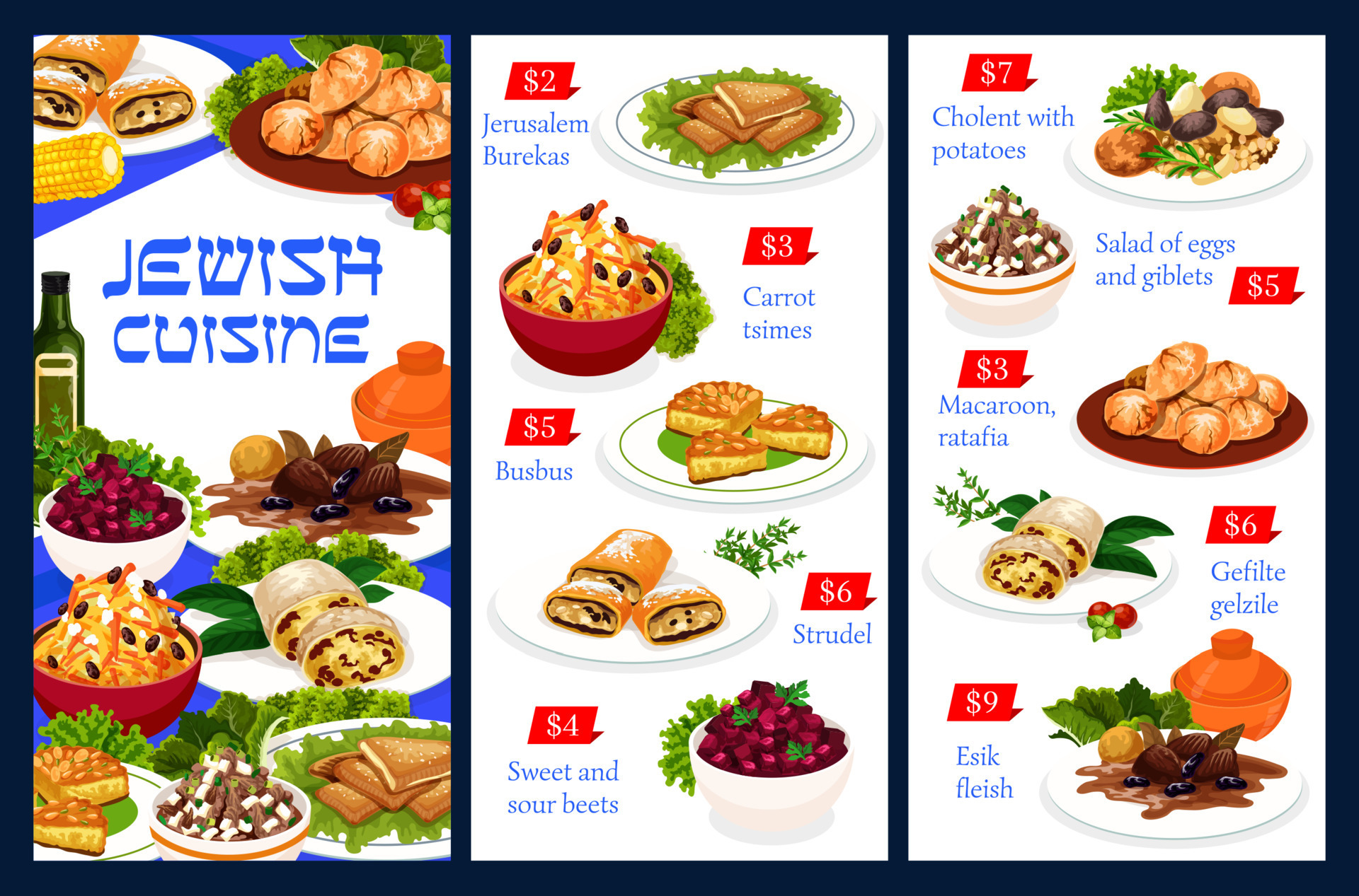 Jewish meals vector menu template, israelite food 23841496 Vector Art