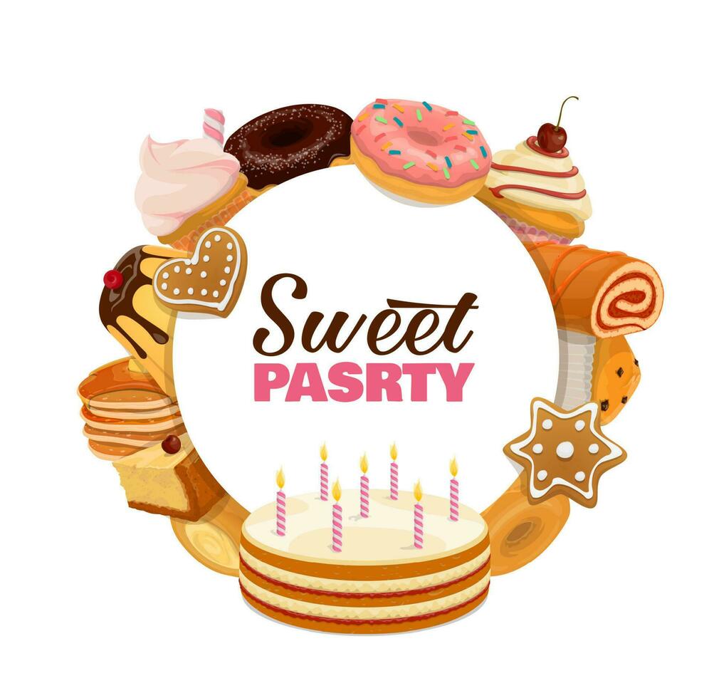 Confectionery sweet pastry cartoon vector banner