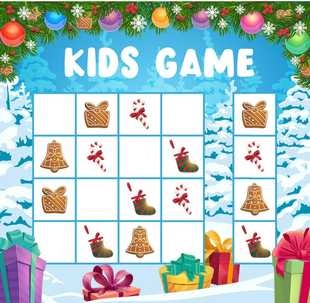 Children Christmas crossword, logical game vector