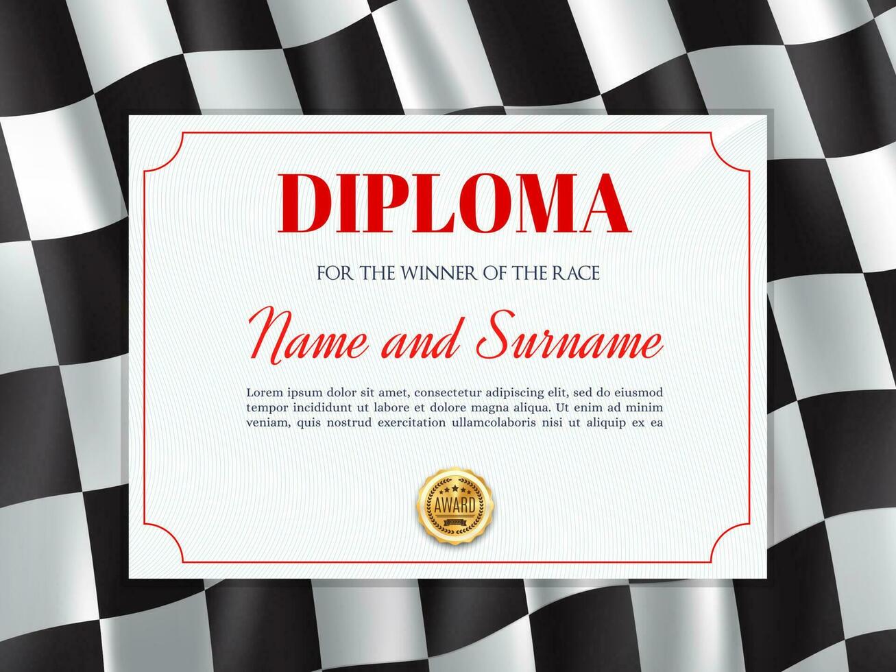 carrera ganador diploma, certificado vector modelo