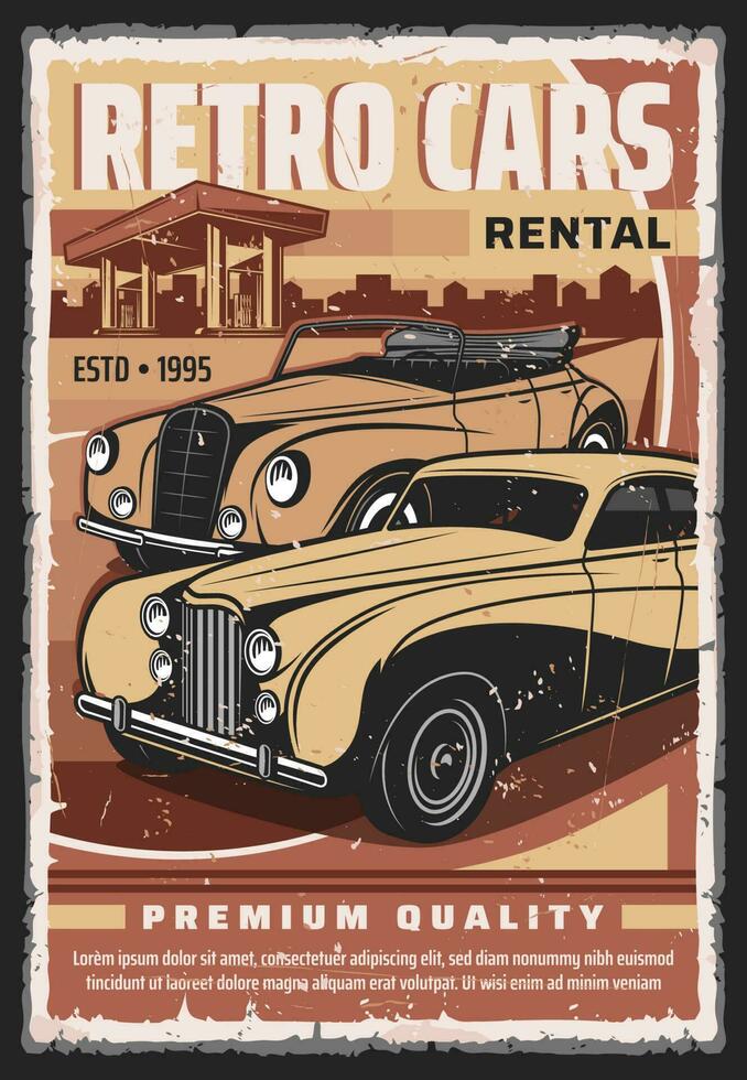 Vintage cars rental service vector poster