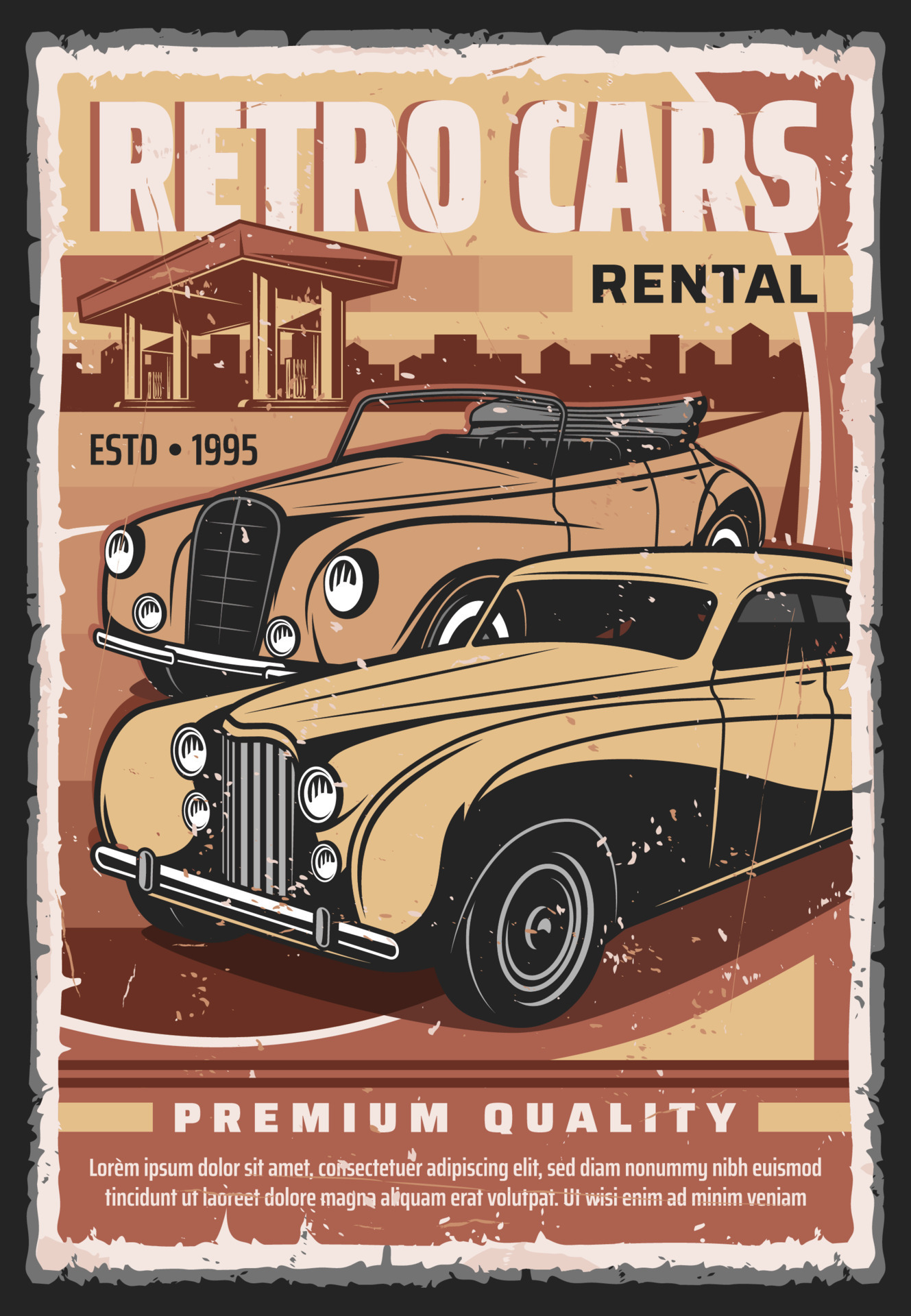 Vintage cars rental service vector poster 23841559 Vector Art at Vecteezy