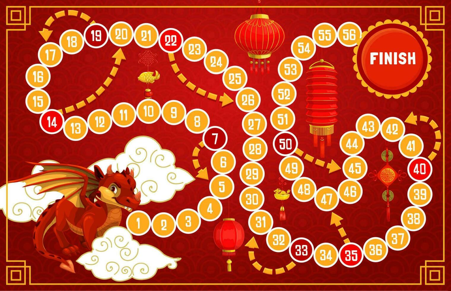 Child board game with Chinese New Year symbols vector