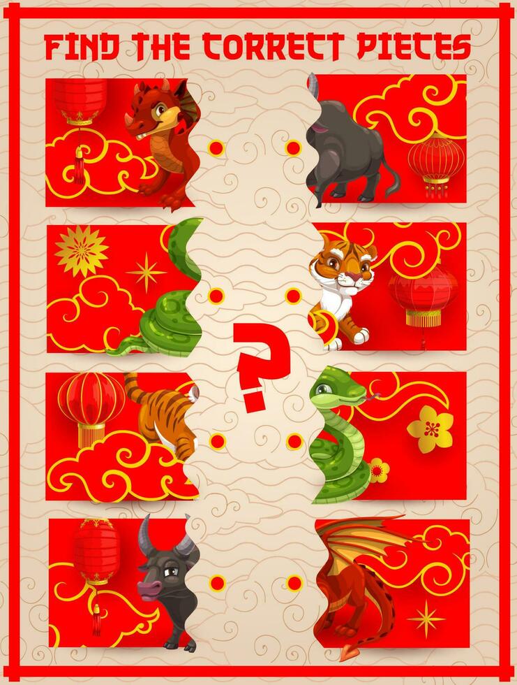 niños educativo juego con chino nuevo año animal vector