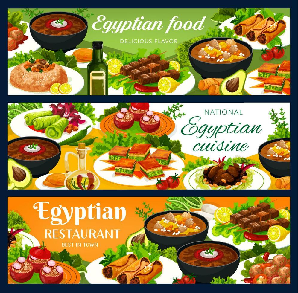 Egyptian food restaurant dishes vector banner