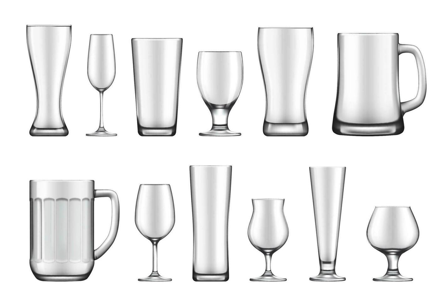 Glass goblets, mugs and jars vector set