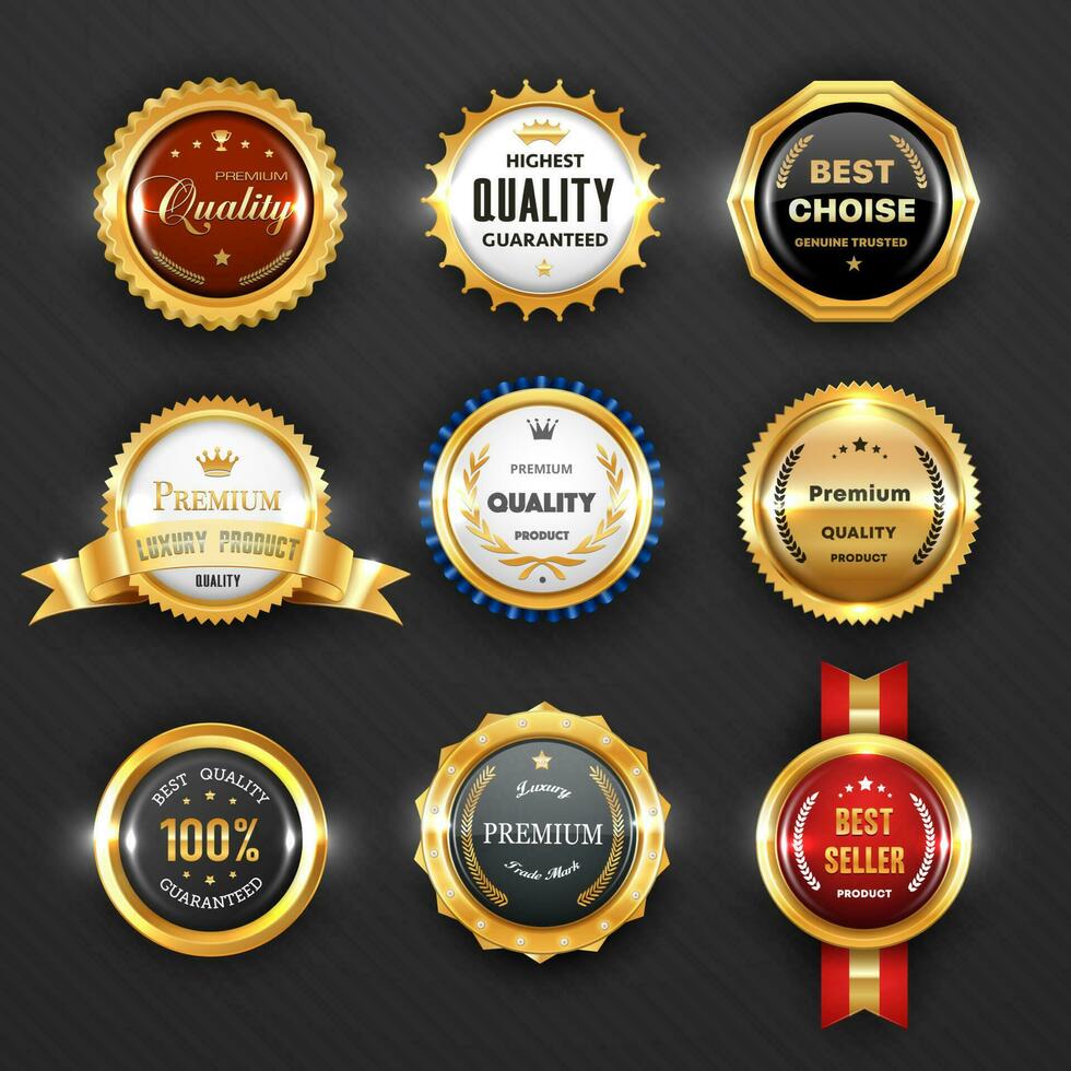 Gold badges, labels of premium quality, business vector