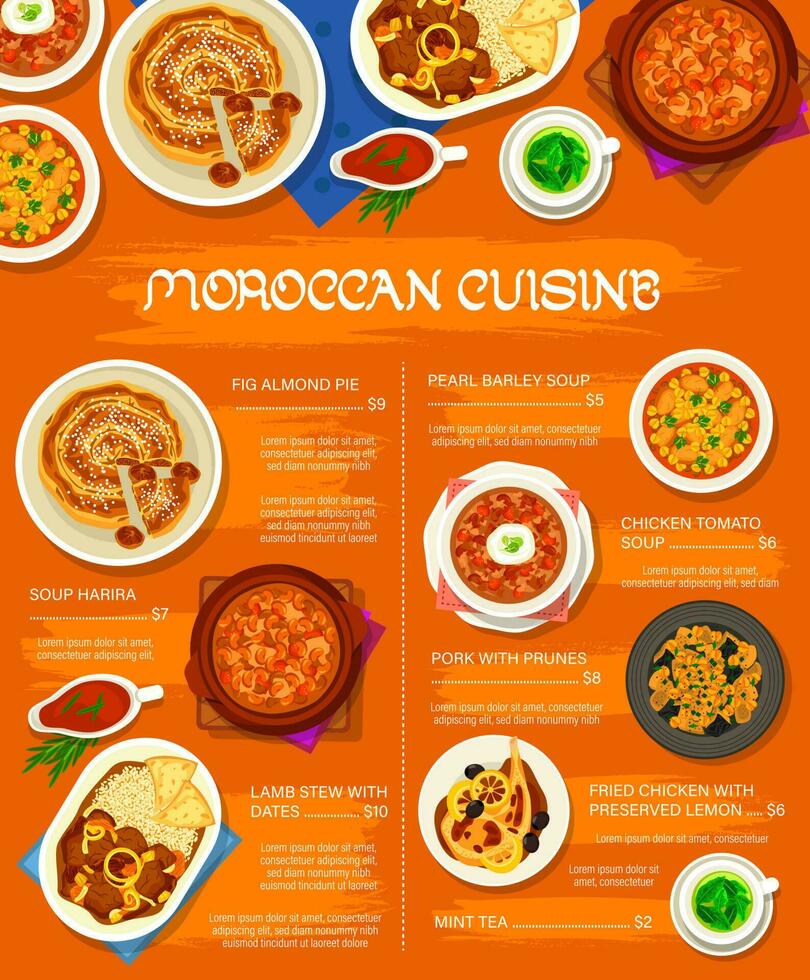 Moroccan cuisine restaurant menu vector cover