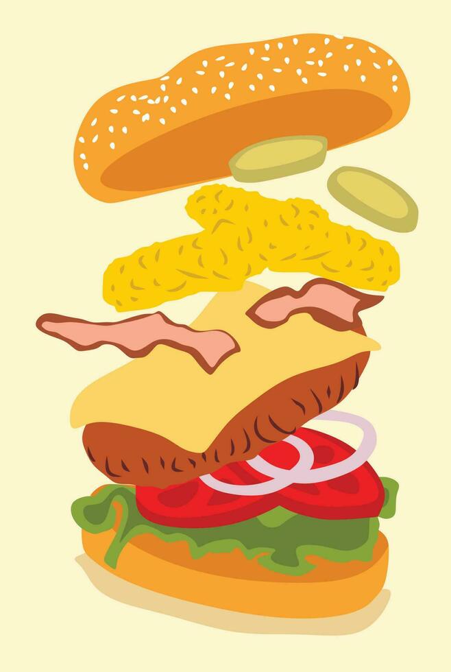 Arte vector diseño. logo, icono, firmar, ilustración modelo y hamburguesa en un amarillo antecedentes y hamburguesa vector ilustración diseño y pollo hamburguesa diseño rápido comida vector un amarillo antecedentes