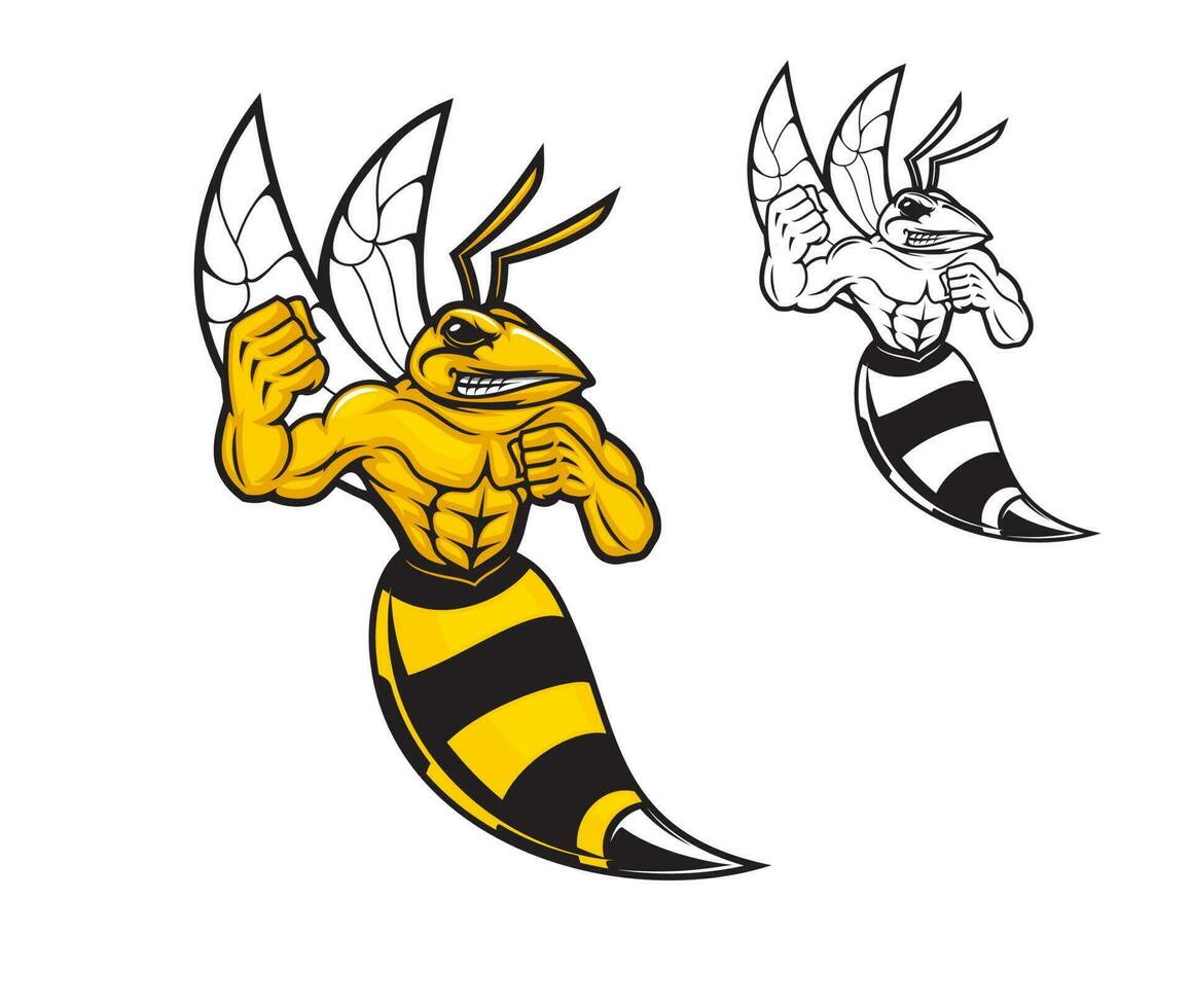 Hornet bee sport team mascot character, wasp logo vector