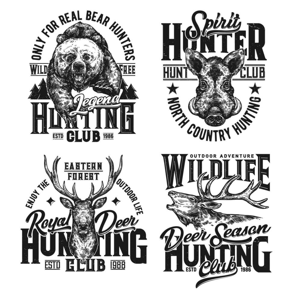 caza club camisa huellas dactilares, cazador animales trofeo vector