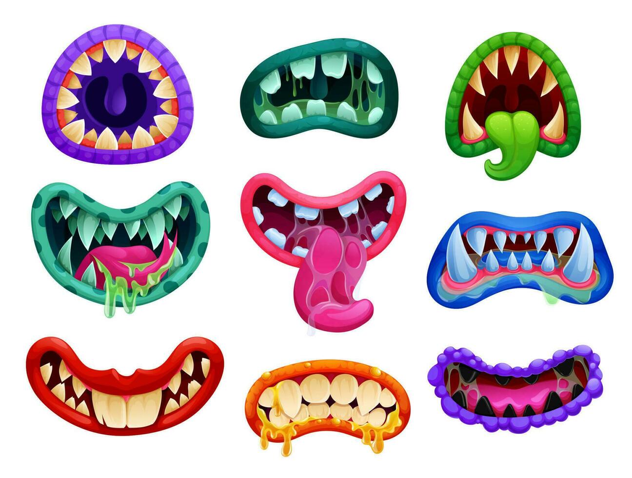 dibujos animados Víspera de Todos los Santos monstruo mandíbulas boca con dientes vector