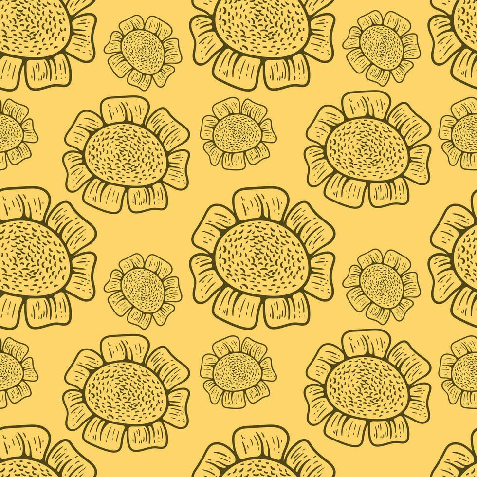 seamless pattern of sunflower in retro style vector