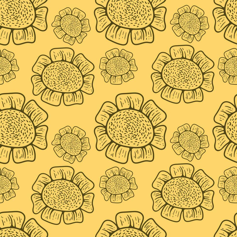 seamless pattern of sunflower in retro style vector