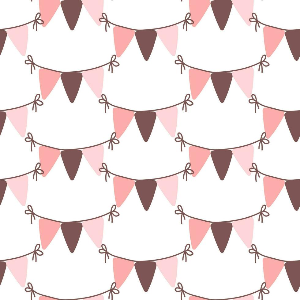 Colourful bunting flags vector seamless pattern. Happy Birthday ribbons background. Festal kid party backdrop.