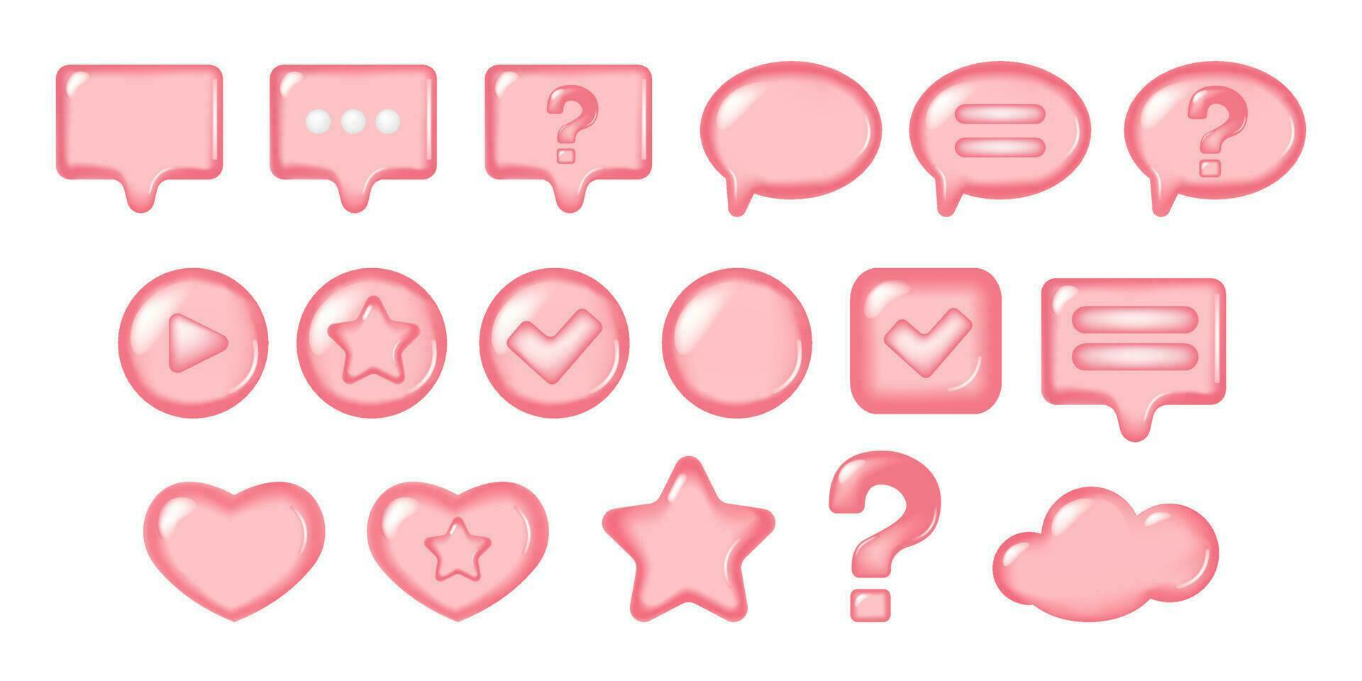 Collection Speech bubbles pink color. Chat dialogue bubble text. Modern Realistic 3d design. The set is isolated. vector illustration