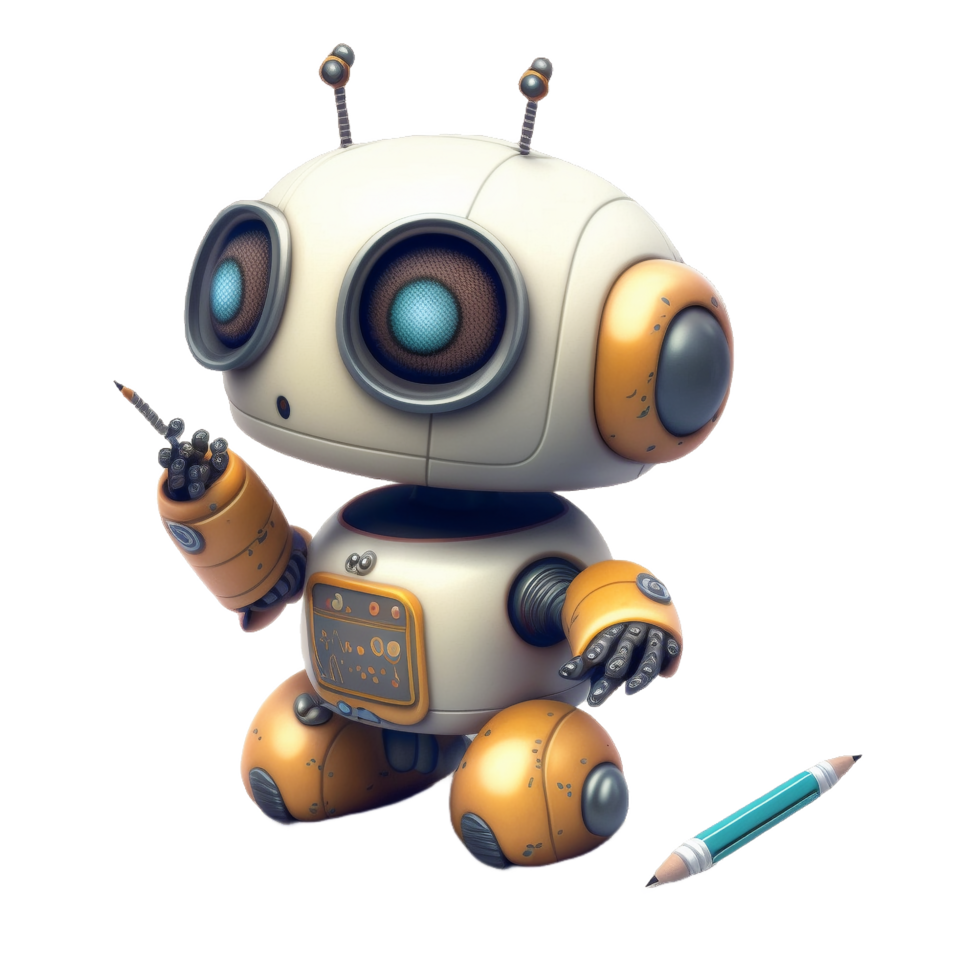 artístico pequeno ajudantes pequeno fofa robôs segurando lápis criada de ai png
