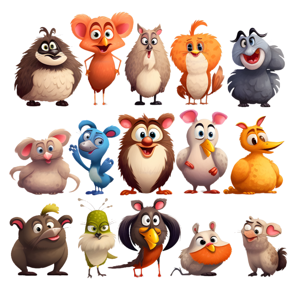 Whimsical Animal Adventures Cartoon Clipart of Animals png