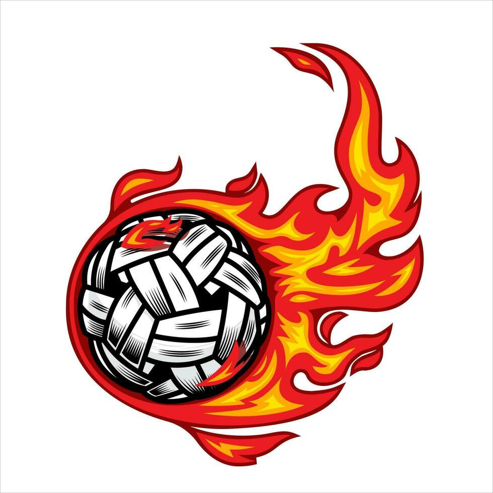 sepak takraw pelota en fuego vector ilustración.