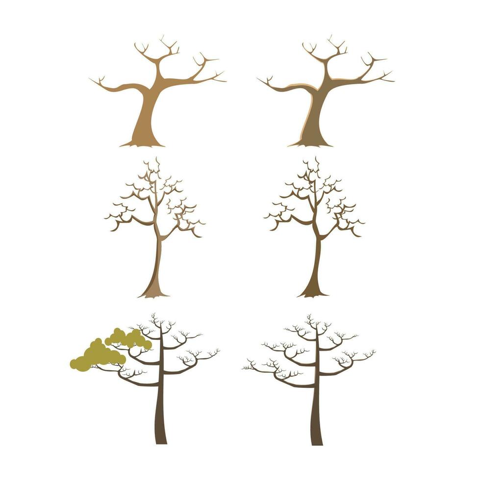 Naked trees silhouettes set. Hand drawn isolated illustrations vector