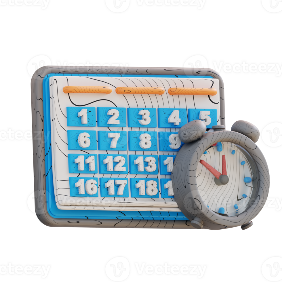 3d illustratie kalender en klok schema png