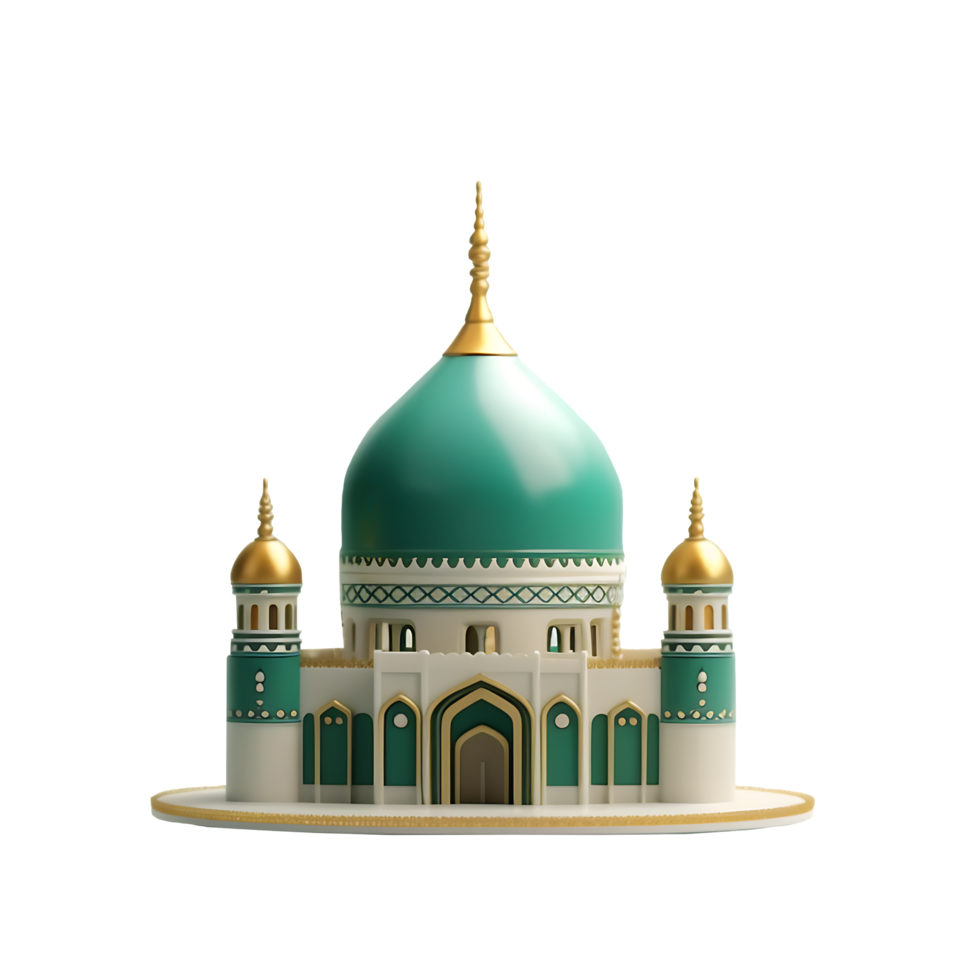 Green and gold mini Mosque 3D Illustration. png