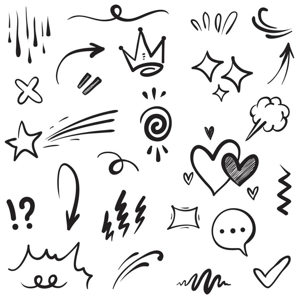 Vector set of hand-drawn cartoony expression sign doodle, curve ...