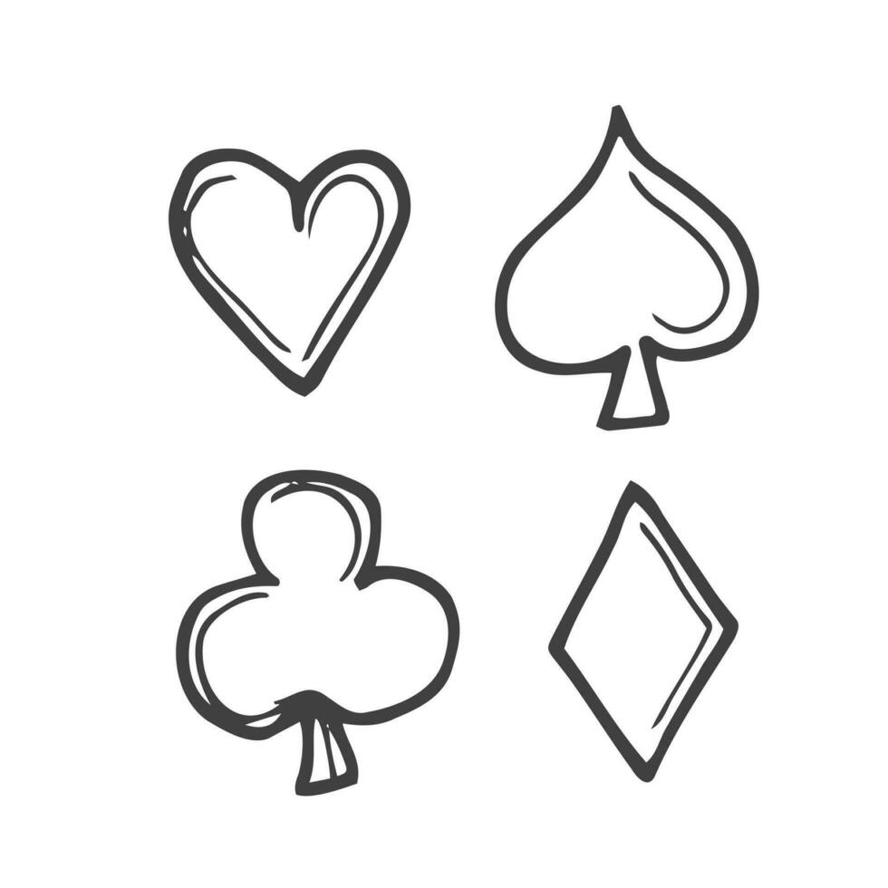 conjunto de bosquejo jugando tarjeta traje iconos mano dibujado ilustración vector