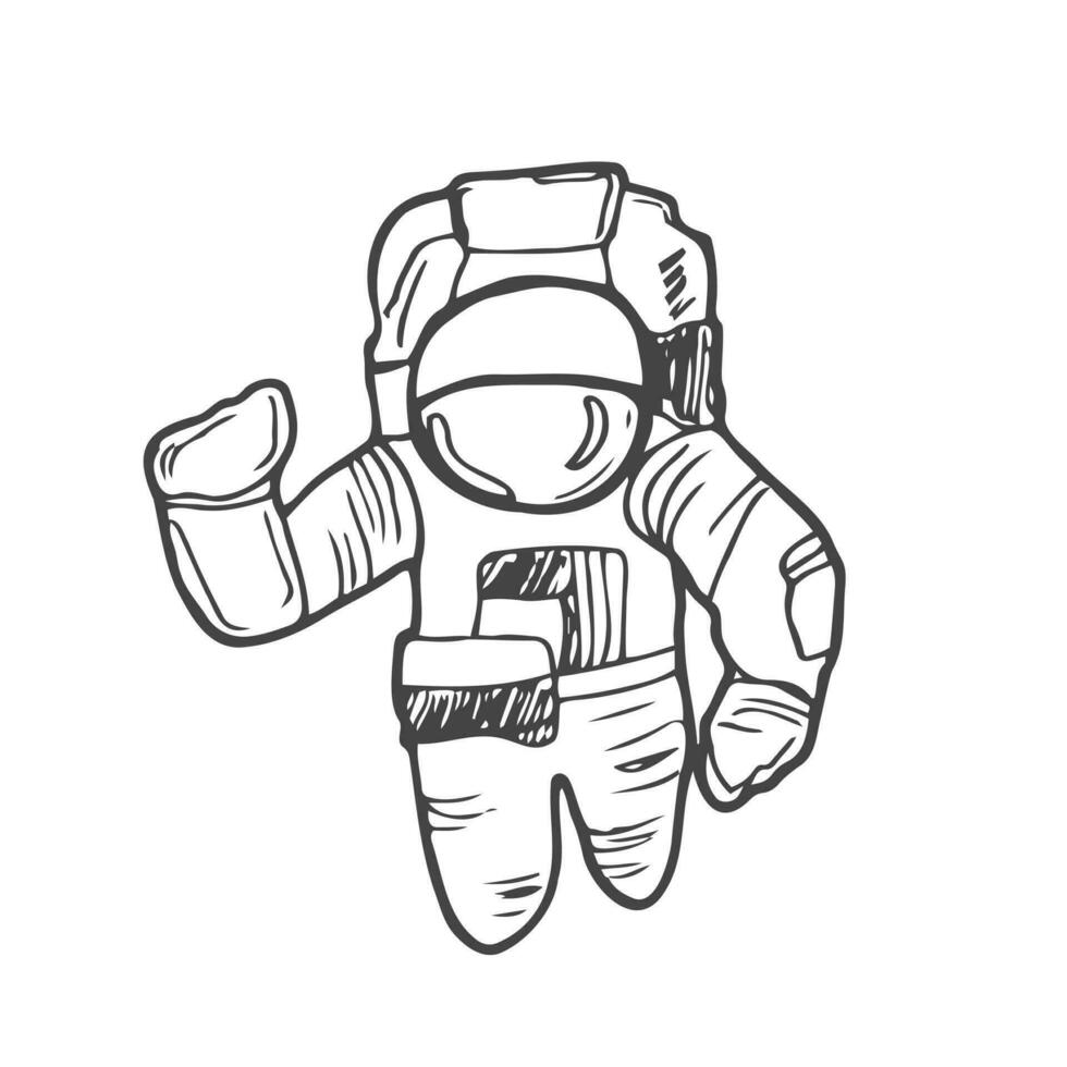 mano dibujado astronauta icono en garabatear estilo. aislado vector