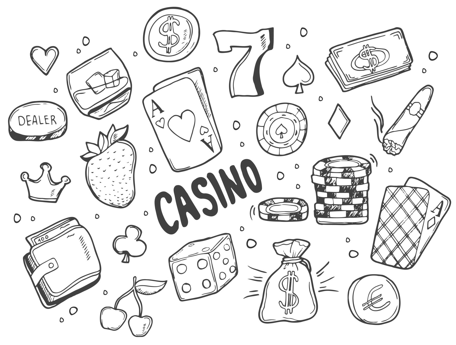 Doodle Sketchy vector hand drawn doodle cartoon set of Casino objects ...