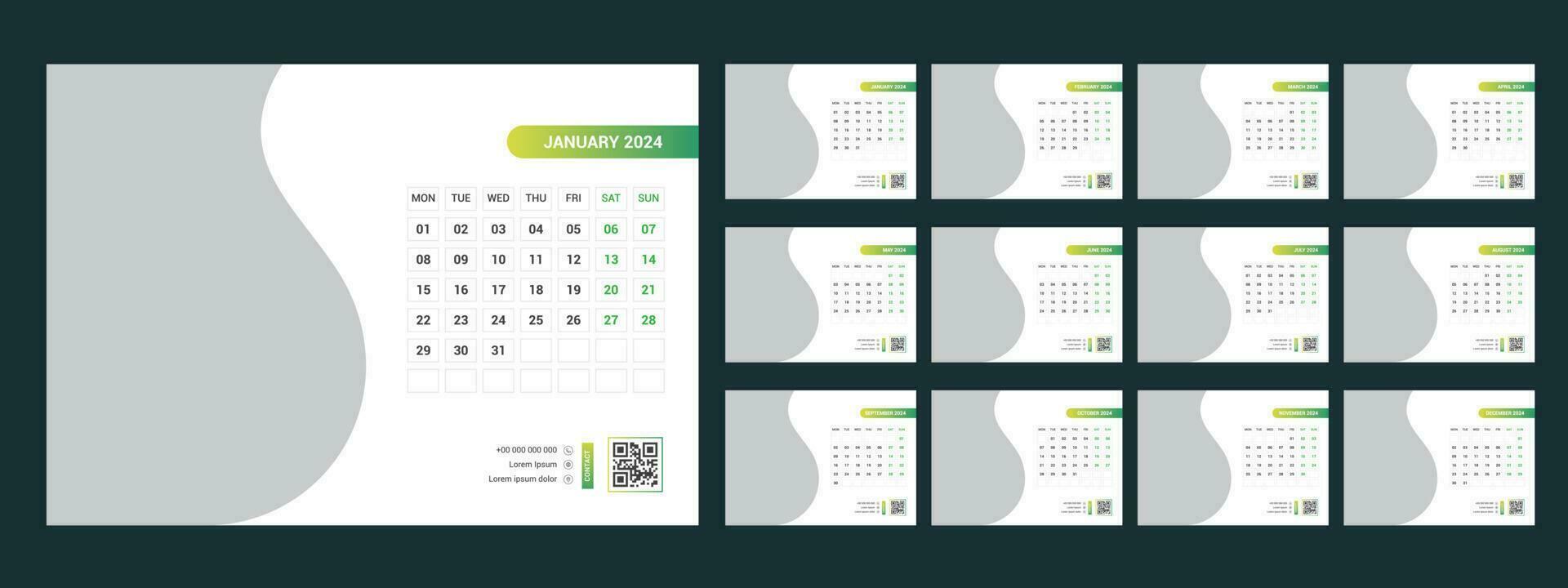 calendar, 2024, desk, template, design vector