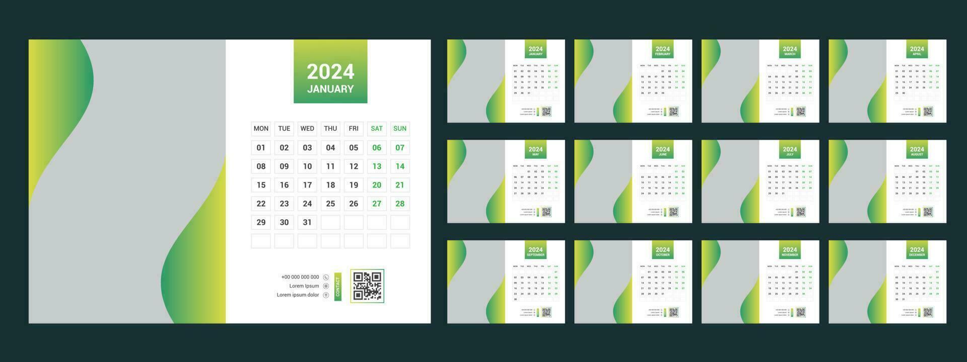 calendar, 2024, desk, template, design vector