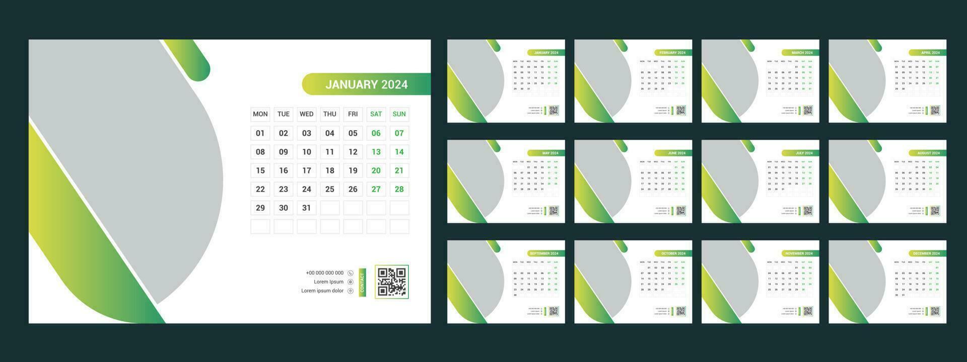 calendar, 2024, desk, template, design vector