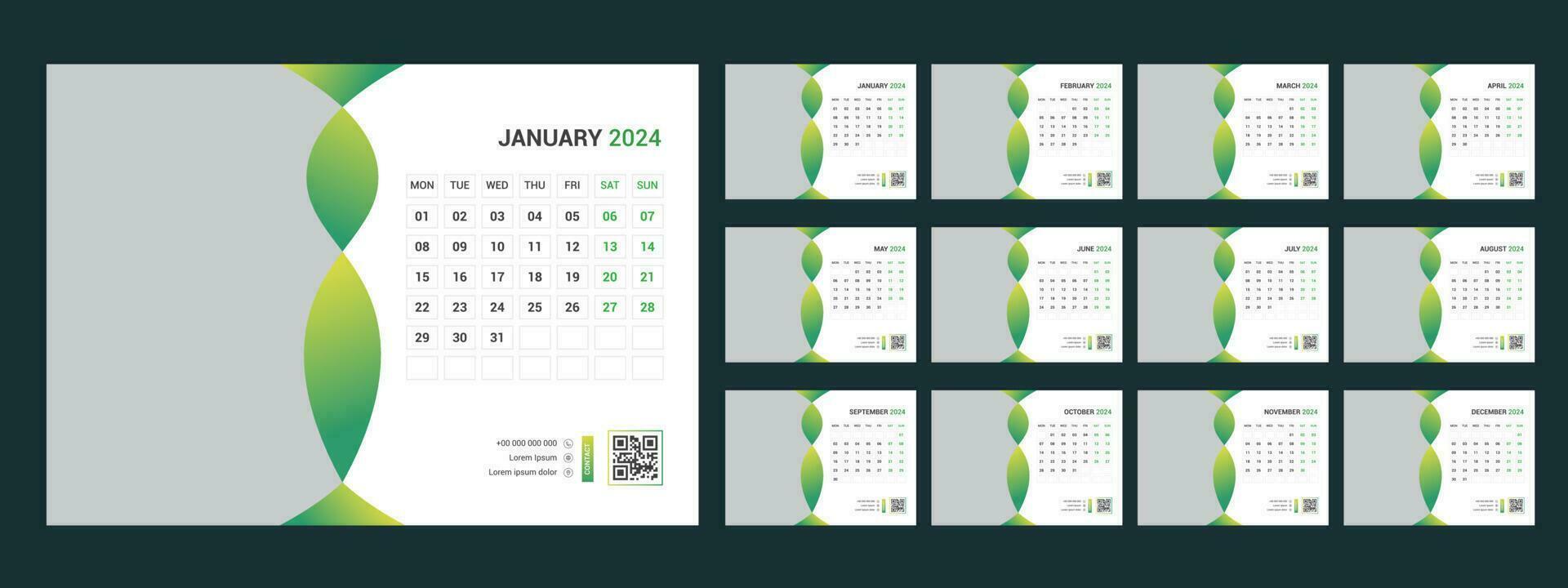 calendar, 2024, desk, template, design vector