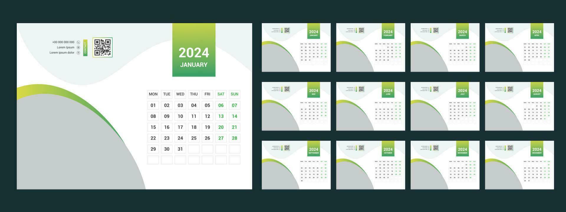 calendar, 2024, desk, template, design vector