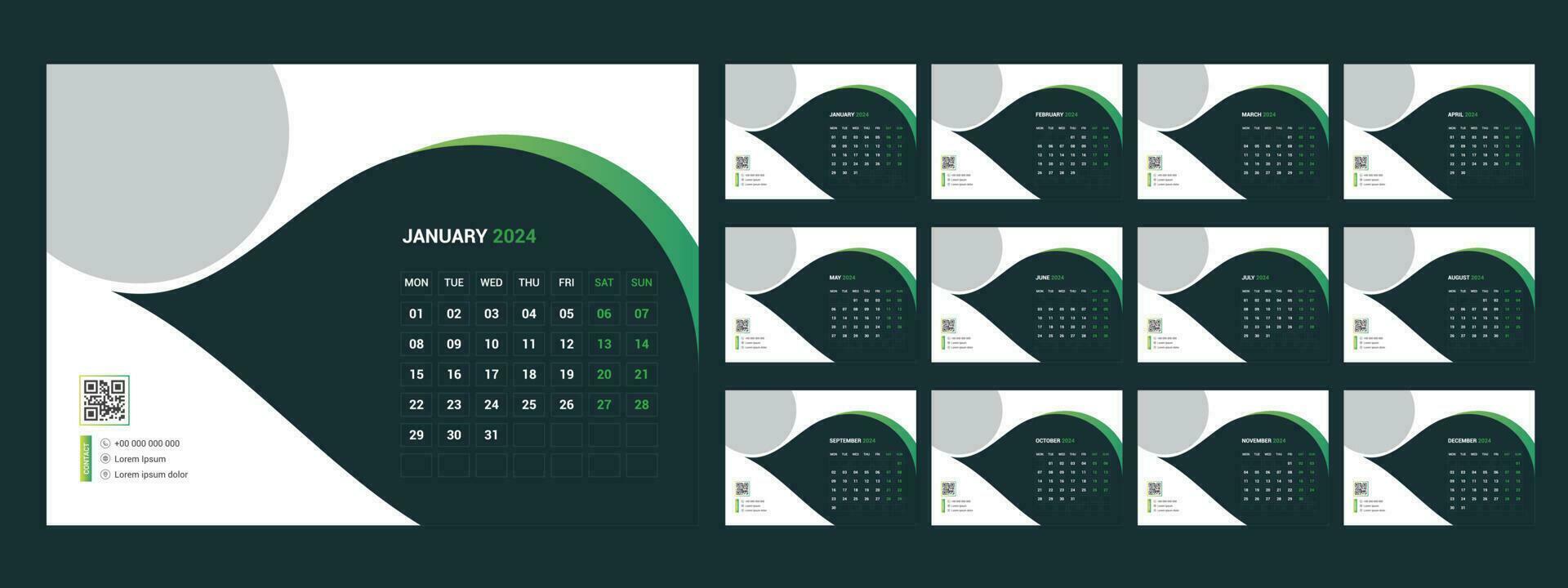 calendar, 2024, desk, template, design vector