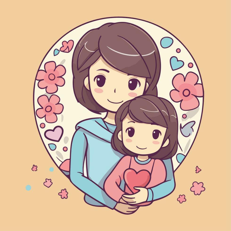 Mothers Day Illustration vector concept Cute Kawaii Style Love Child