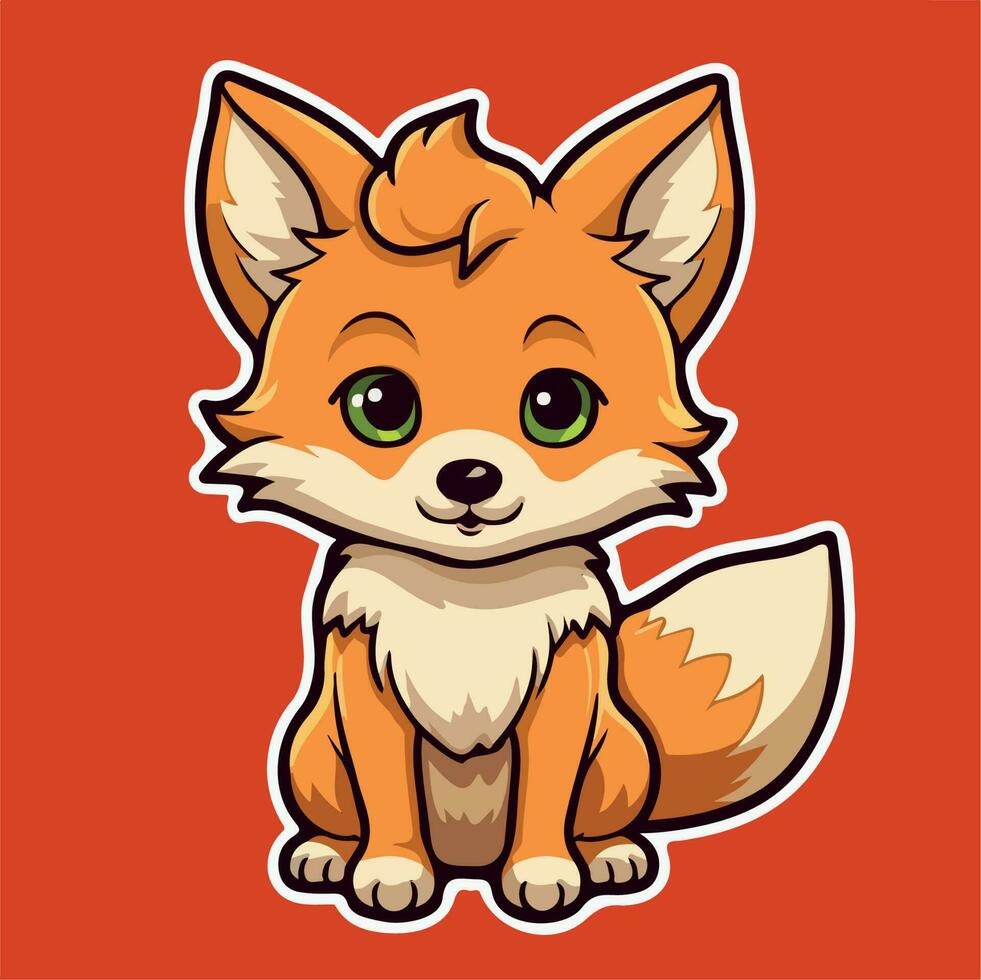 Cute FOX drawing kawaii Funny Vector Illustration eps 10