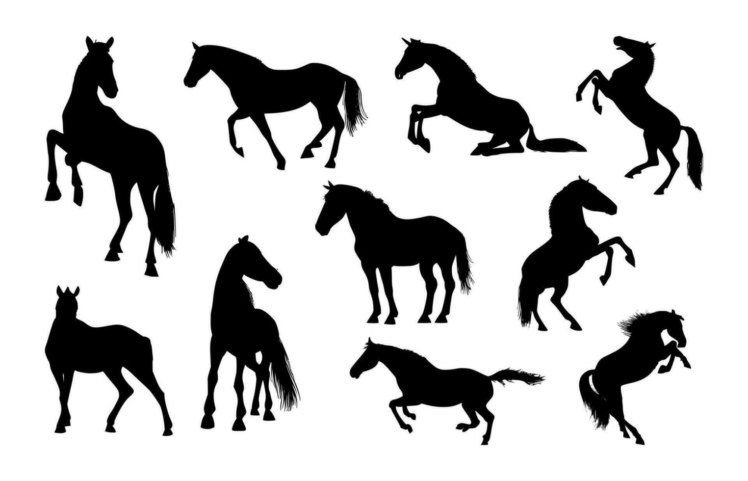 conjunto de caballo siluetas en aislado antecedentes vector