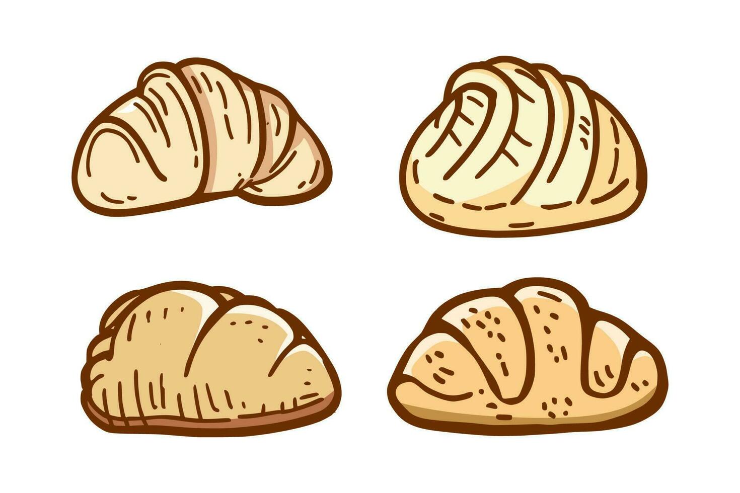 set of doodle pastry illustrations on isolated background vector