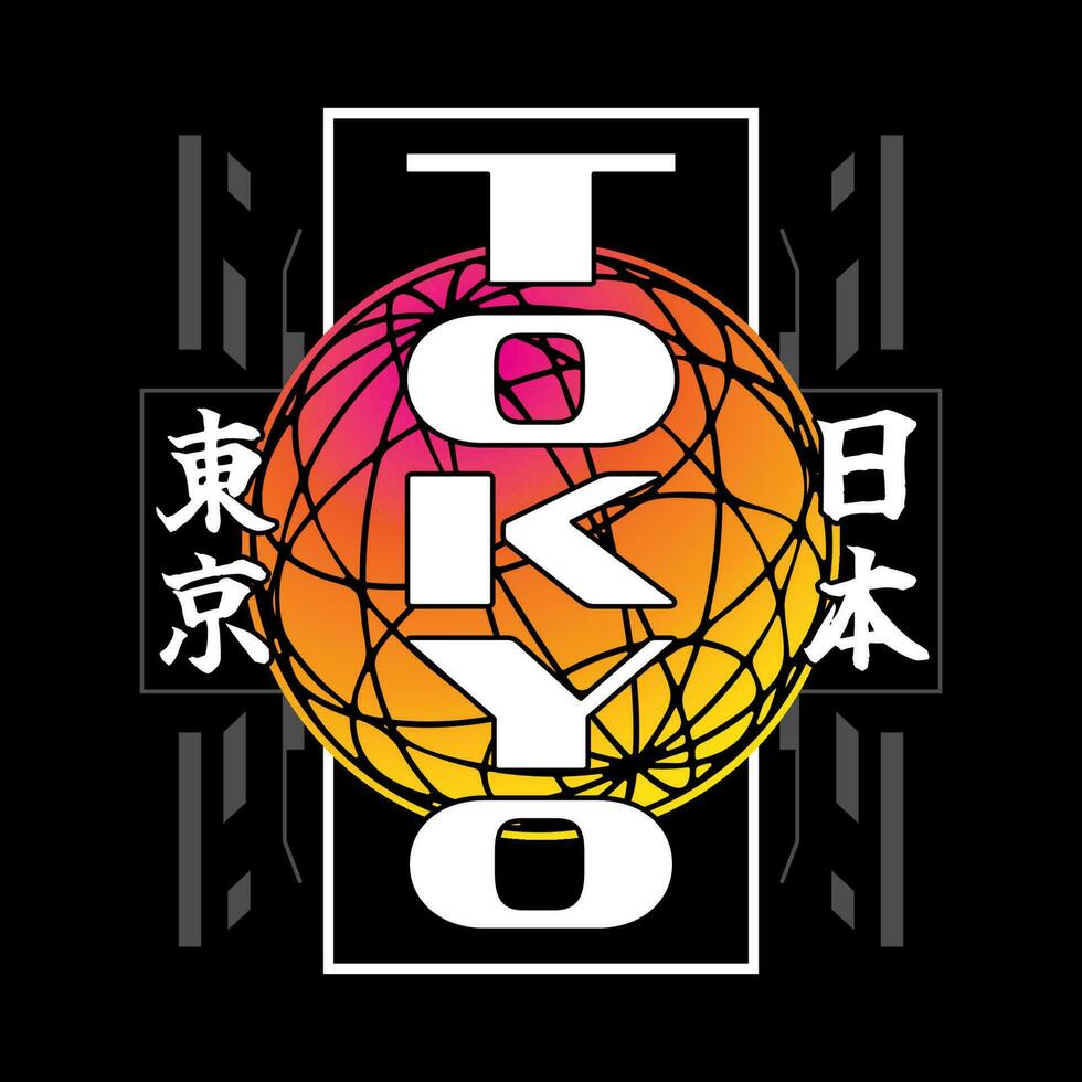 Modern futuristic y2k streetwear typography Tokyo slogan print for man - woman graphic tee t shirt vector design icon illustration. Poster, banner, sticker, pin, badge, patch