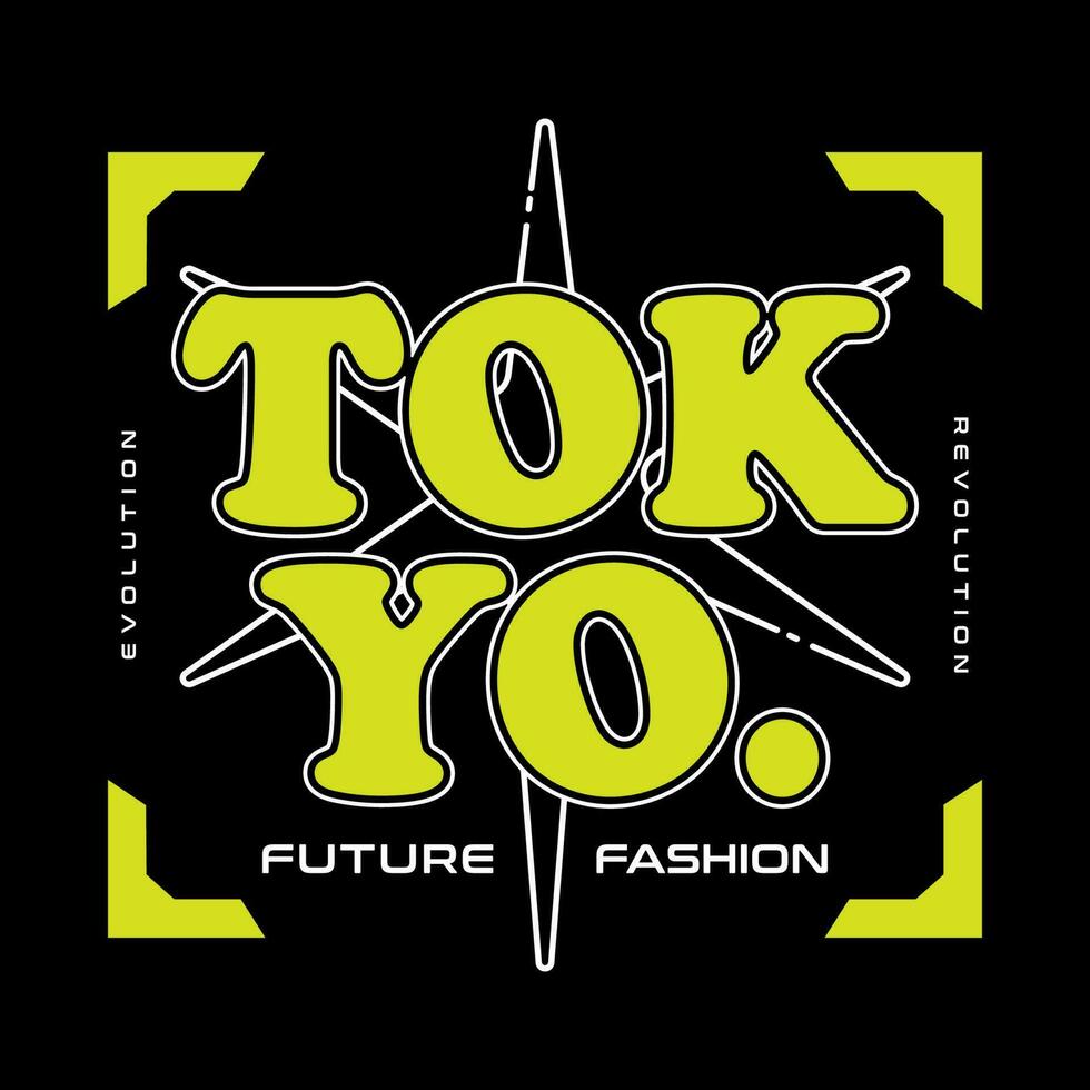 Modern futuristic y2k streetwear typography Tokyo slogan print for man - woman graphic tee t shirt vector design icon illustration. Poster, banner, sticker, pin, badge, patch