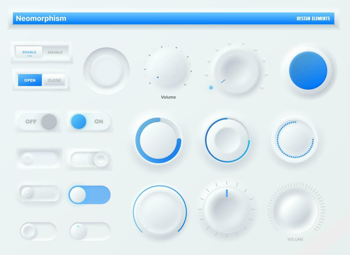 Neumorphic knob UI kit, mobile application vector